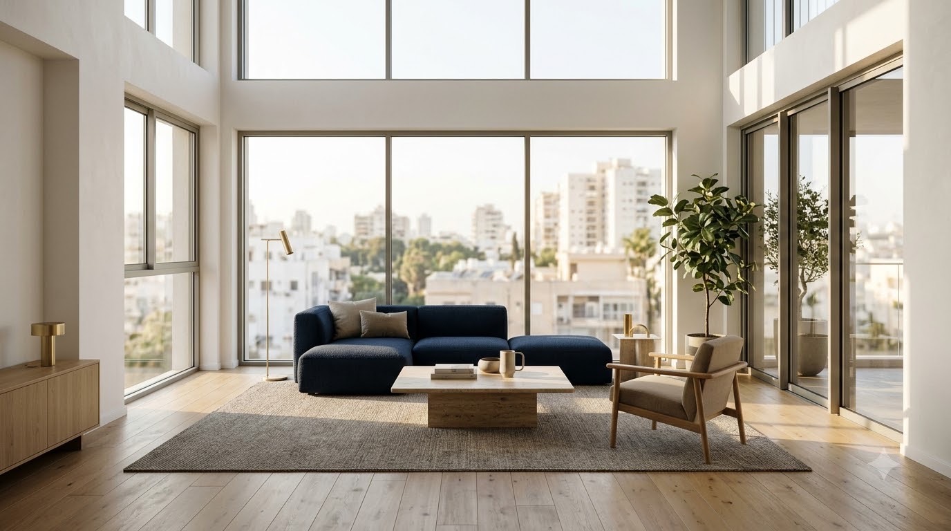 סלון דירה מוארת בתל אביב